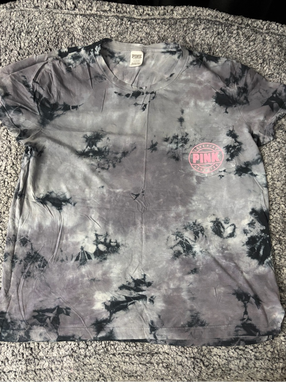 PINK Victoria's Secret Gray & Black Tie-Dye Short Sleeve Tee with Pink Logo